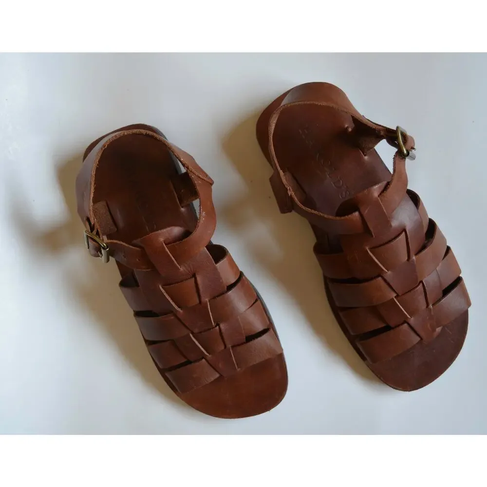T Strap Leather Woven Fisherman Sandals Size 9M